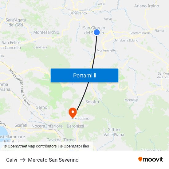 Calvi to Mercato San Severino map