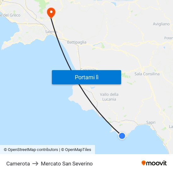 Camerota to Mercato San Severino map