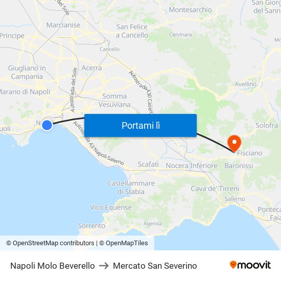 Napoli Molo Beverello to Mercato San Severino map