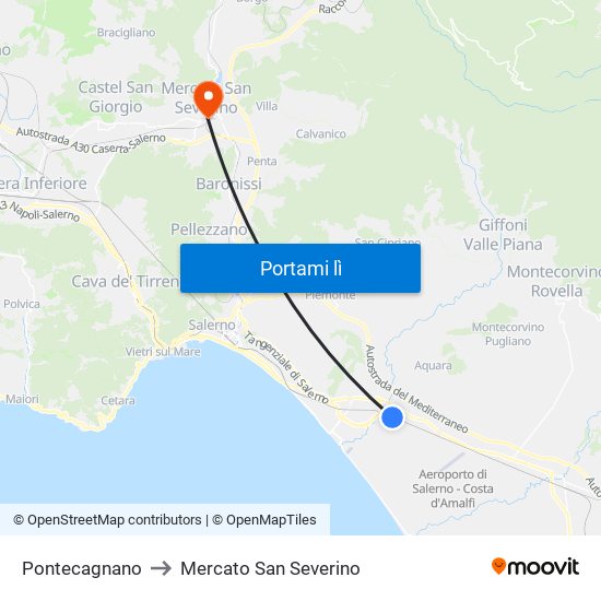 Pontecagnano to Mercato San Severino map