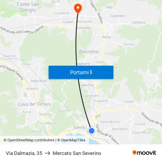 Via Dalmazia, 35 to Mercato San Severino map