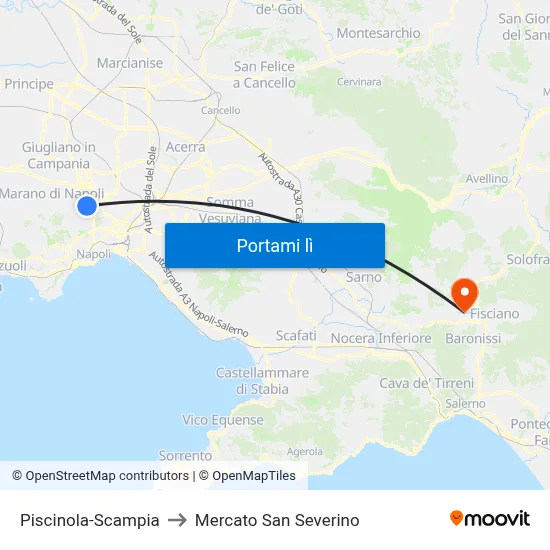 Piscinola-Scampia to Mercato San Severino map