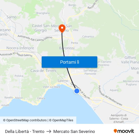 Della Libertà - Trento to Mercato San Severino map