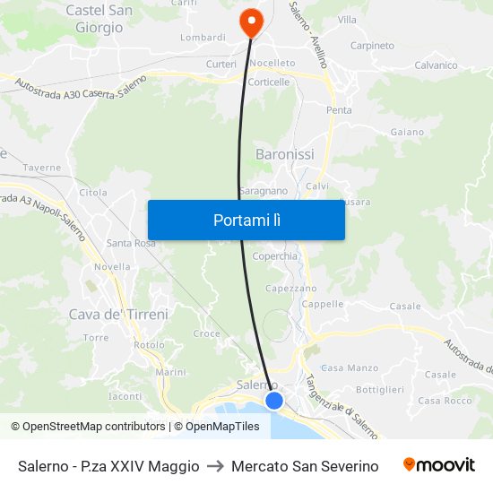 Salerno - P.za XXIV Maggio to Mercato San Severino map