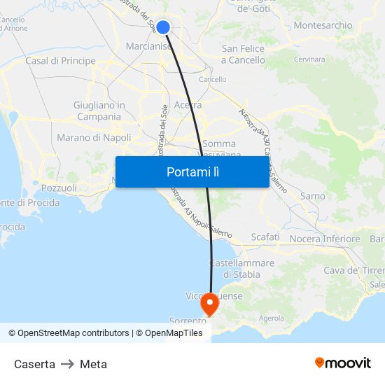 Caserta to Meta map