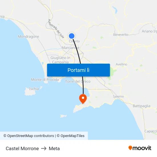 Castel Morrone to Meta map