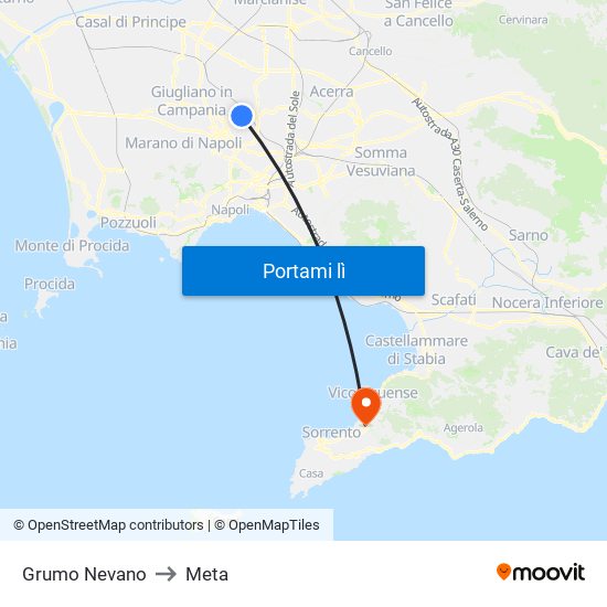 Grumo Nevano to Meta map