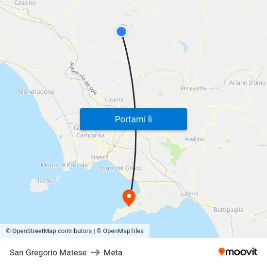 San Gregorio Matese to Meta map