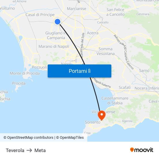Teverola to Meta map