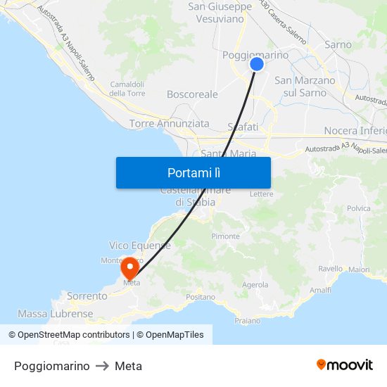 Poggiomarino to Meta map