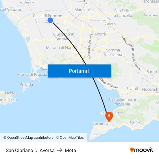San Cipriano D' Aversa to Meta map