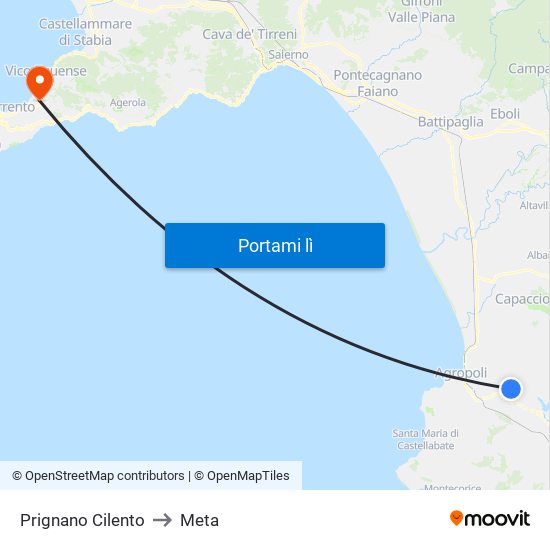 Prignano Cilento to Meta map