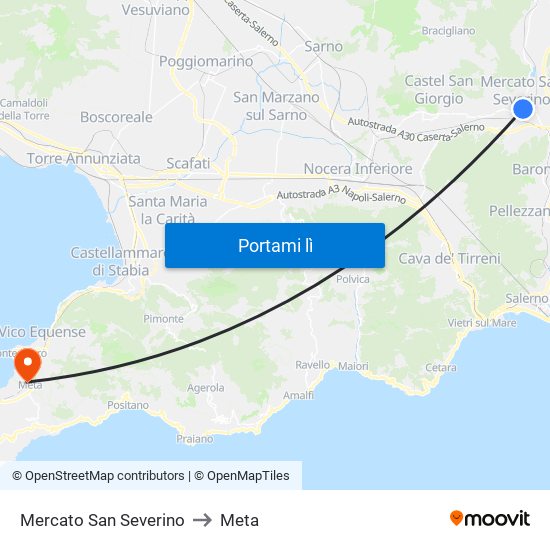 Mercato San Severino to Meta map