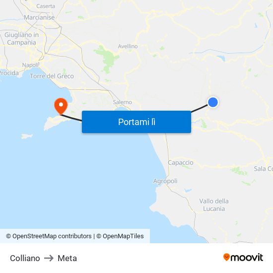 Colliano to Meta map