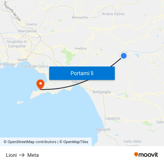 Lioni to Meta map