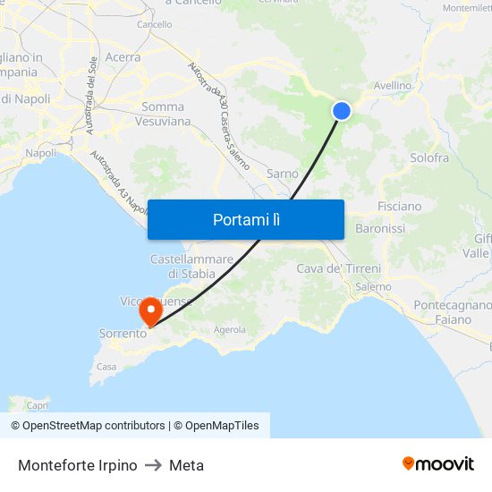 Monteforte Irpino to Meta map