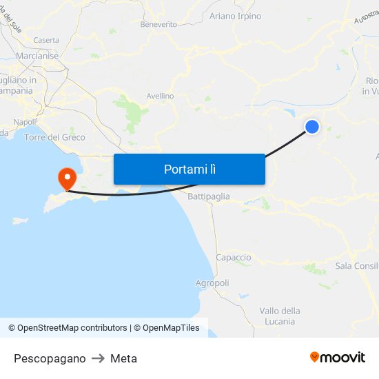 Pescopagano to Meta map