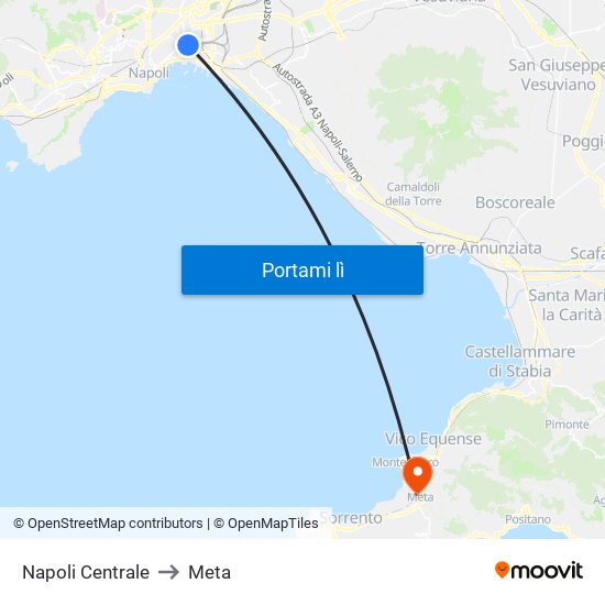 Napoli Centrale to Meta map