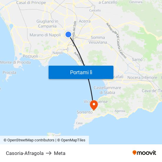 Casoria-Afragola to Meta map