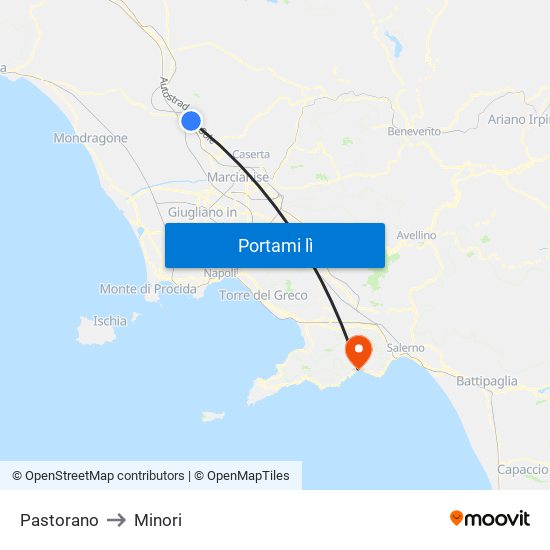 Pastorano to Minori map