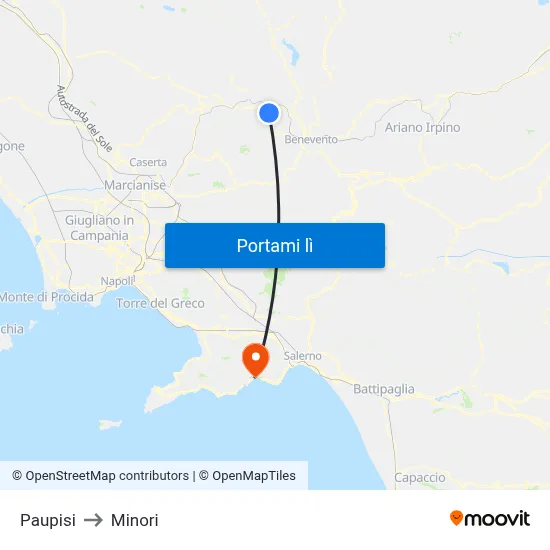 Paupisi to Minori map