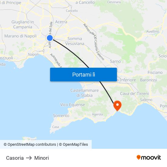 Casoria to Minori map