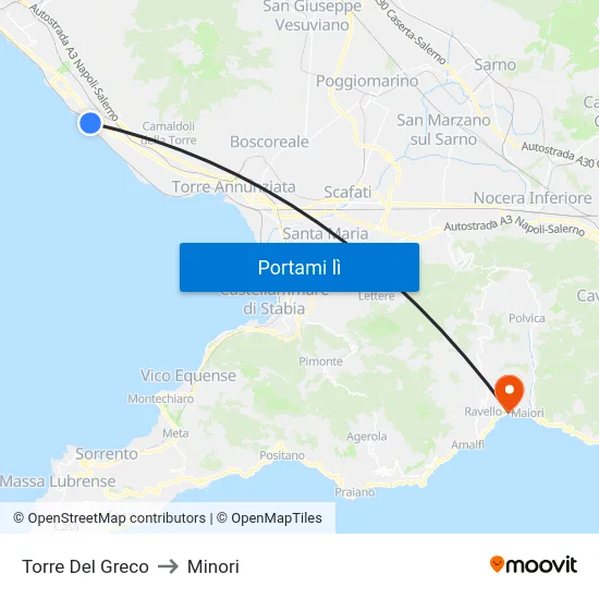 Torre Del Greco to Minori map