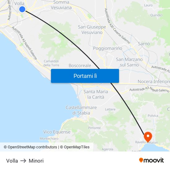 Volla to Minori map