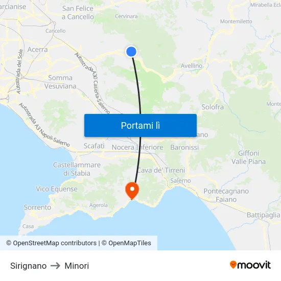 Sirignano to Minori map