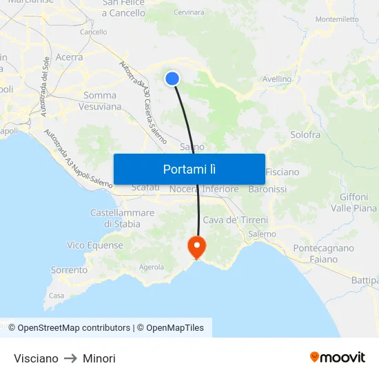 Visciano to Minori map
