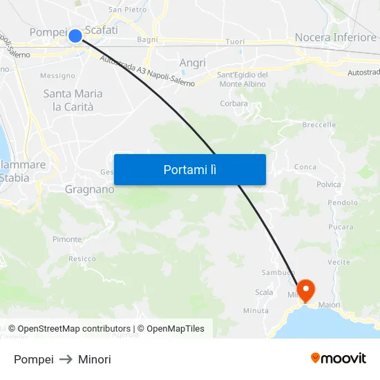 Pompei to Minori map