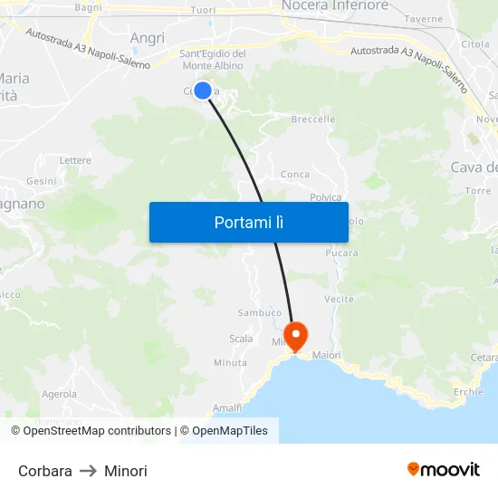 Corbara to Minori map