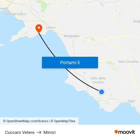 Cuccaro Vetere to Minori map