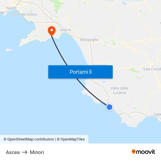 Ascea to Minori map