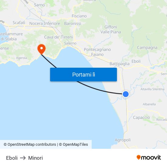 Eboli to Minori map