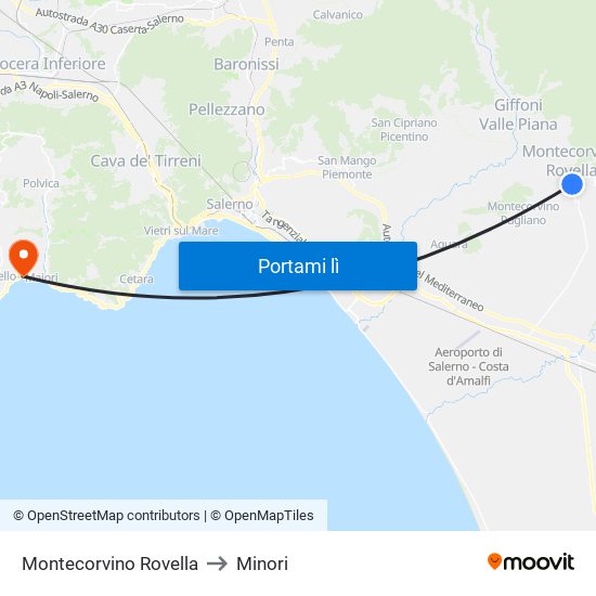 Montecorvino Rovella to Minori map