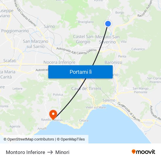 Montoro Inferiore to Minori map