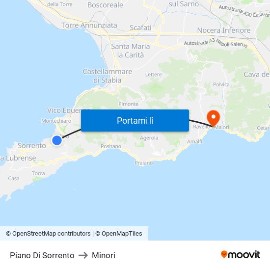 Piano Di Sorrento to Minori map