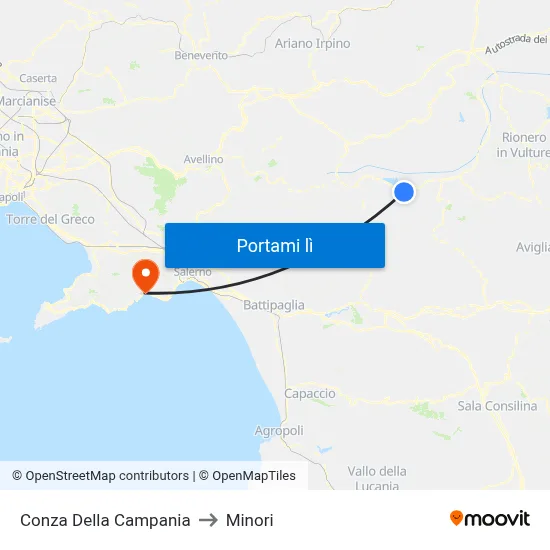 Conza Della Campania to Minori map
