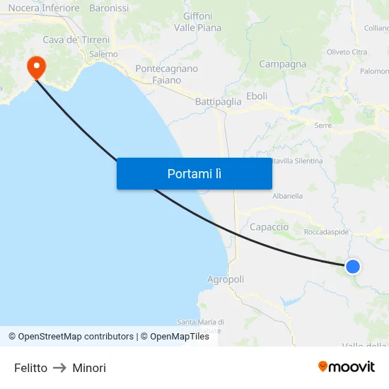 Felitto to Minori map