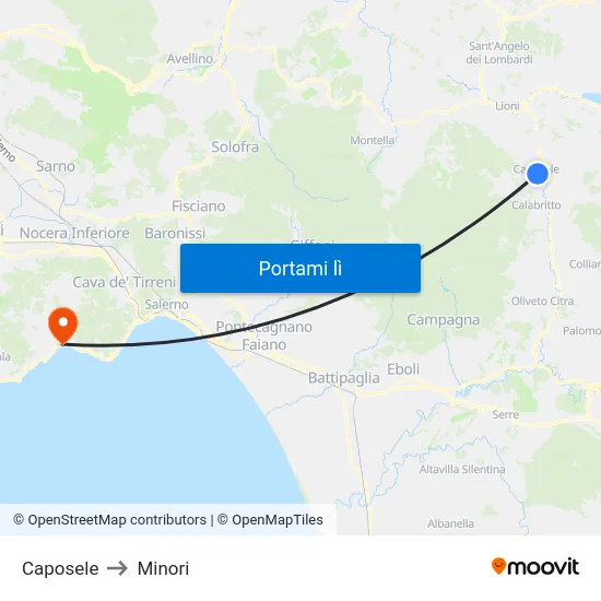 Caposele to Minori map