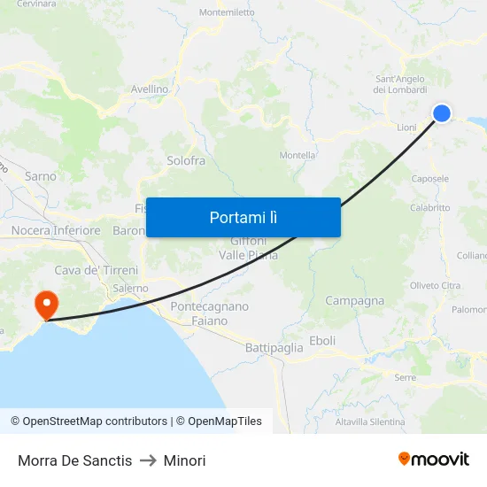 Morra De Sanctis to Minori map