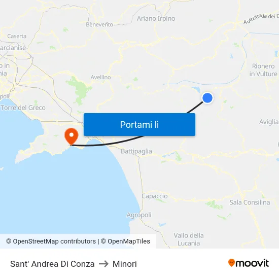 Sant' Andrea Di Conza to Minori map