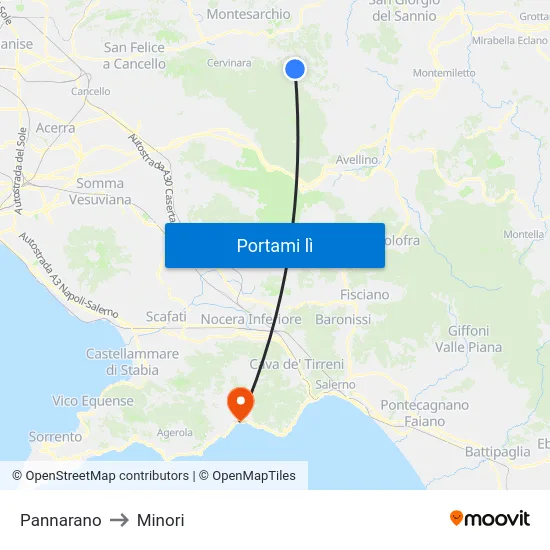 Pannarano to Minori map