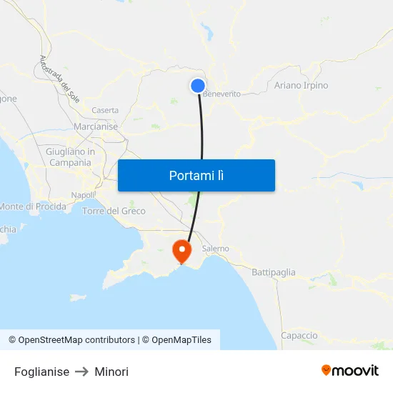 Foglianise to Minori map