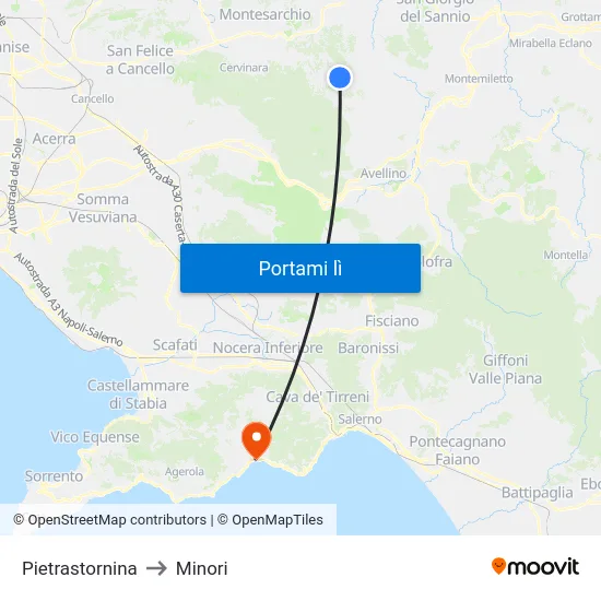 Pietrastornina to Minori map
