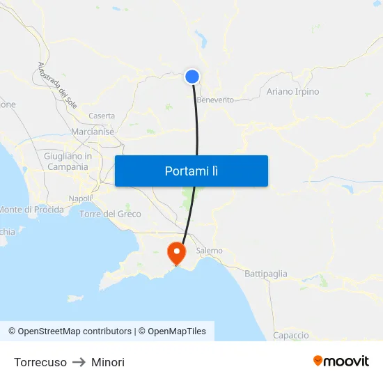 Torrecuso to Minori map