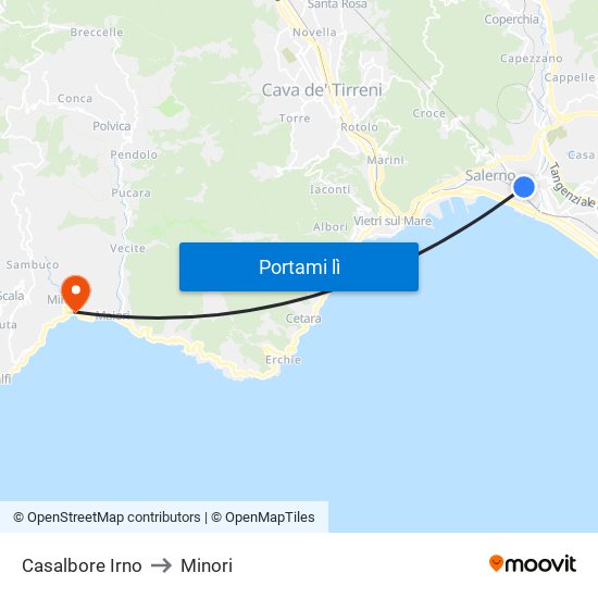 Casalbore Irno to Minori map