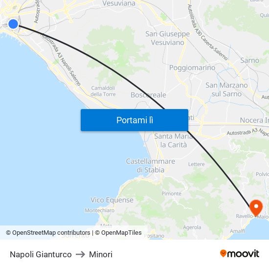 Napoli Gianturco to Minori map