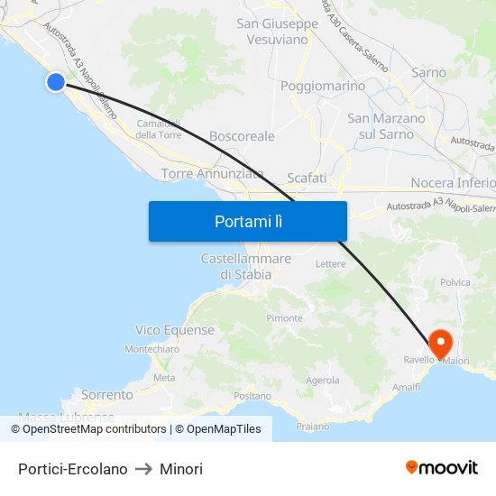 Portici-Ercolano to Minori map